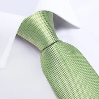 New Solid Green Silk Necktie Pocket Square Cufflinks Set