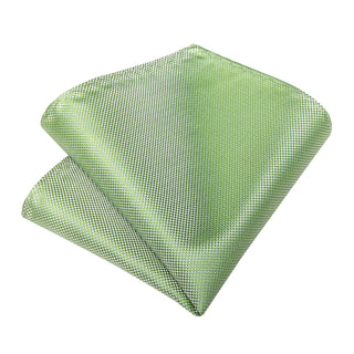New Solid Green Silk Necktie Pocket Square Cufflinks Set