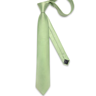 New Solid Green Silk Necktie Pocket Square Cufflinks Set