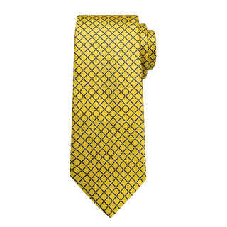 Black Yellow Plaid Silk Necktie Pocket Square Cufflinks Set