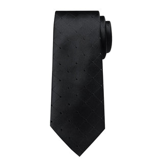 Black Dot Plaid Silk Necktie Pocket Square Cufflinks Set