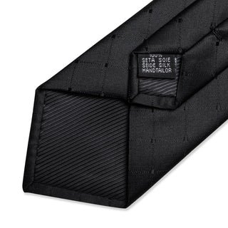 Black Dot Plaid Silk Necktie Pocket Square Cufflinks Set