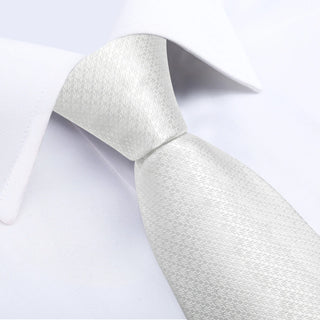 Milky White Solid Silk Necktie Pocket Square Cufflinks Set