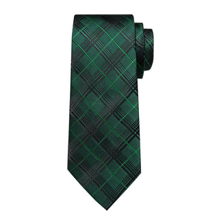 New Green Striped Silk Necktie Pocket Square Cufflinks Set