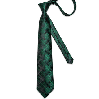 New Green Striped Silk Necktie Pocket Square Cufflinks Set