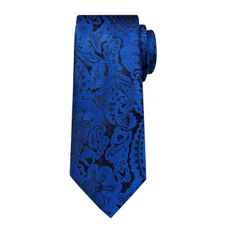 Blue Floral Novelty Silk Necktie Pocket Square Cufflinks Set
