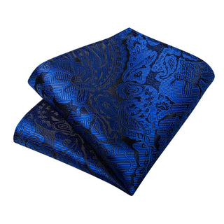 Blue Floral Novelty Silk Necktie Pocket Square Cufflinks Set