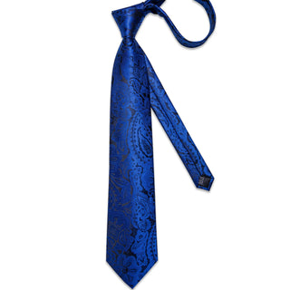 Blue Floral Novelty Silk Necktie Pocket Square Cufflinks Set