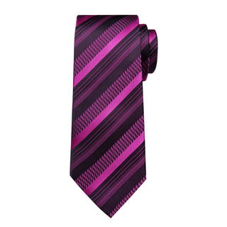 New Purple Black Striped Silk Necktie Pocket Square Cufflinks Set