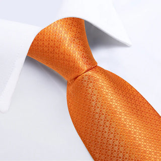 Orange Polka Dot Silk Necktie Pocket Square Cufflinks Set