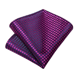 Purple Dark Magenta Plaid Silk Necktie Pocket Square Cufflinks Set