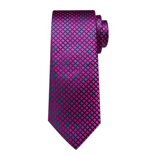 Purple Dark Magenta Plaid Silk Necktie Pocket Square Cufflinks Set