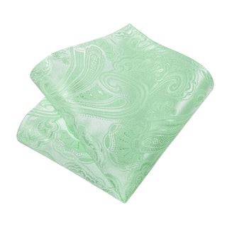 New Mint Green Floral Silk Necktie Pocket Square Cufflinks Set