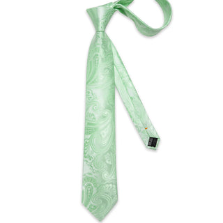 New Mint Green Floral Silk Necktie Pocket Square Cufflinks Set