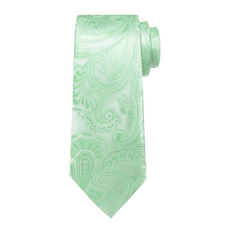 New Mint Green Floral Silk Necktie Pocket Square Cufflinks Set