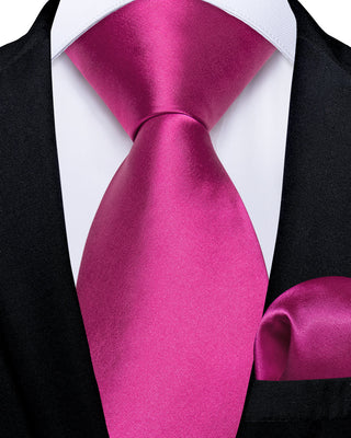 Solid Pink Silk Necktie Pocket Square Cufflinks Set