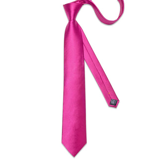 Solid Pink Silk Necktie Pocket Square Cufflinks Set