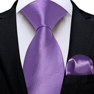 Shining Orchid Purple Solid Silk Necktie Pocket Square Cufflinks Set