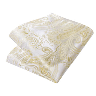 New Champagne Floral Silk Necktie Pocket Square Cufflinks Set