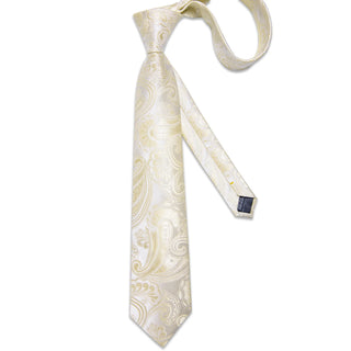 New Champagne Floral Silk Necktie Pocket Square Cufflinks Set