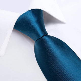 New Solid Blue Silk Necktie Pocket Square Cufflinks Set