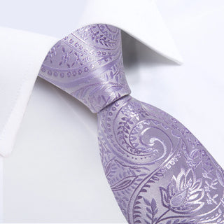 Periwinkle Purple Paisley Silk Necktie Pocket Square Cufflinks Set