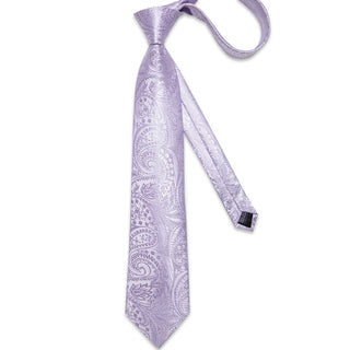 Periwinkle Purple Paisley Silk Necktie Pocket Square Cufflinks Set