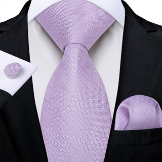 Solid Purple Silk Necktie Pocket Square Cufflinks Set