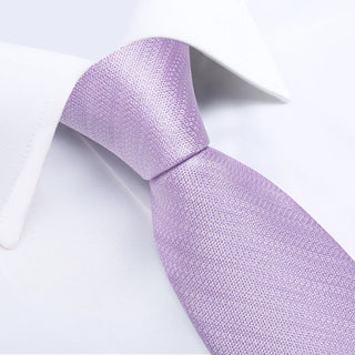 Solid Purple Silk Necktie Pocket Square Cufflinks Set