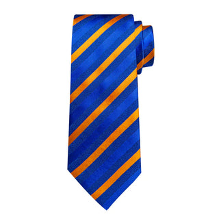 New Blue Orange Striped Silk Necktie Pocket Square Cufflinks Set