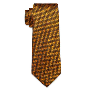 Gold Black Novelty Woven Silk Necktie Pocket Square Cufflinks Set