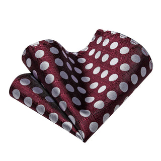 Burgundy Grey Polka Dots Silk Necktie Pocket Square Cufflinks Set