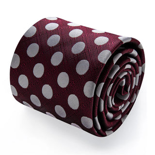 Burgundy Grey Polka Dots Silk Necktie Pocket Square Cufflinks Set