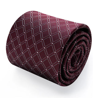 Burgundy Plaid Silk Necktie Pocket Square Cufflinks Set