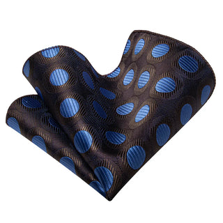 Brown Blue Dots Silk Necktie Pocket Square Cufflinks Set