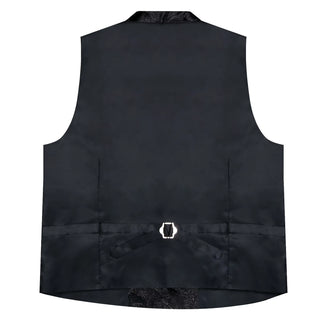 New Black Golden Paisley Jacquard Silk Vest Pocket Square Cufflinks Tie Set Waistcoat Suit Set