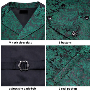 Pine Green Paisley Silk Men's Vest Pocket Square Cufflinks Tie Set Waistcoat Suit Set