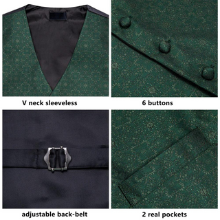 Sapphire Pine Green Paisley Silk Vest Pocket Square Cufflinks Tie Set Waistcoat Suit Set