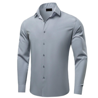 Solid Grey Satin Men's Silk Long Sleeve Shirt