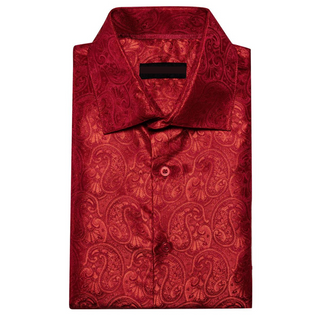 Red Paisley Silk Long Sleeve Shirt