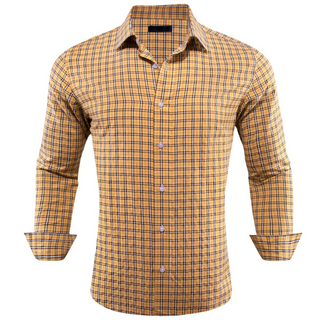 Yellow Plaid Plaid Silk Long Sleeve Shirt