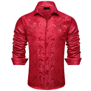 New Red Jacquard Paisley Silk Long Sleeve Shirt