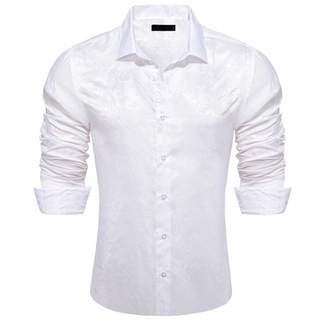 White Paisley Silk Long Sleeve Shirt