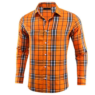 Orange Plaid Silk Long Sleeve Shirt