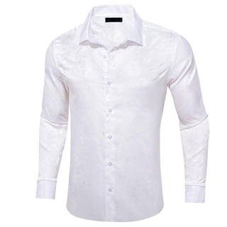 White Paisley Silk Long Sleeve Shirt