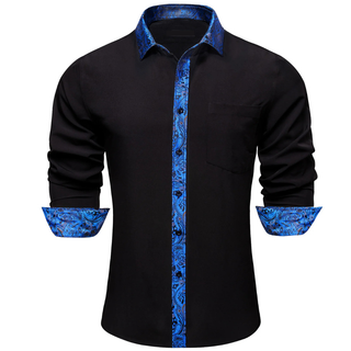 Black Royal Blue Splicing Long Sleeve Shirt
