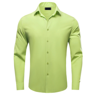 Yellow Green Solid Silk Long Sleeve Shirt