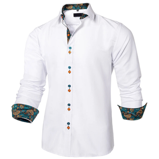 New White Green Button Long Sleeve Shirt