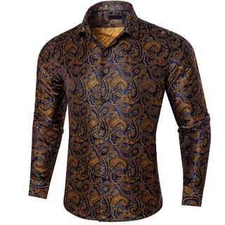New Blue Gold Paisley Long Sleeve Shirt