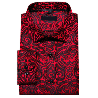 New Red Paisley Jacquard Long Sleeve Shirt